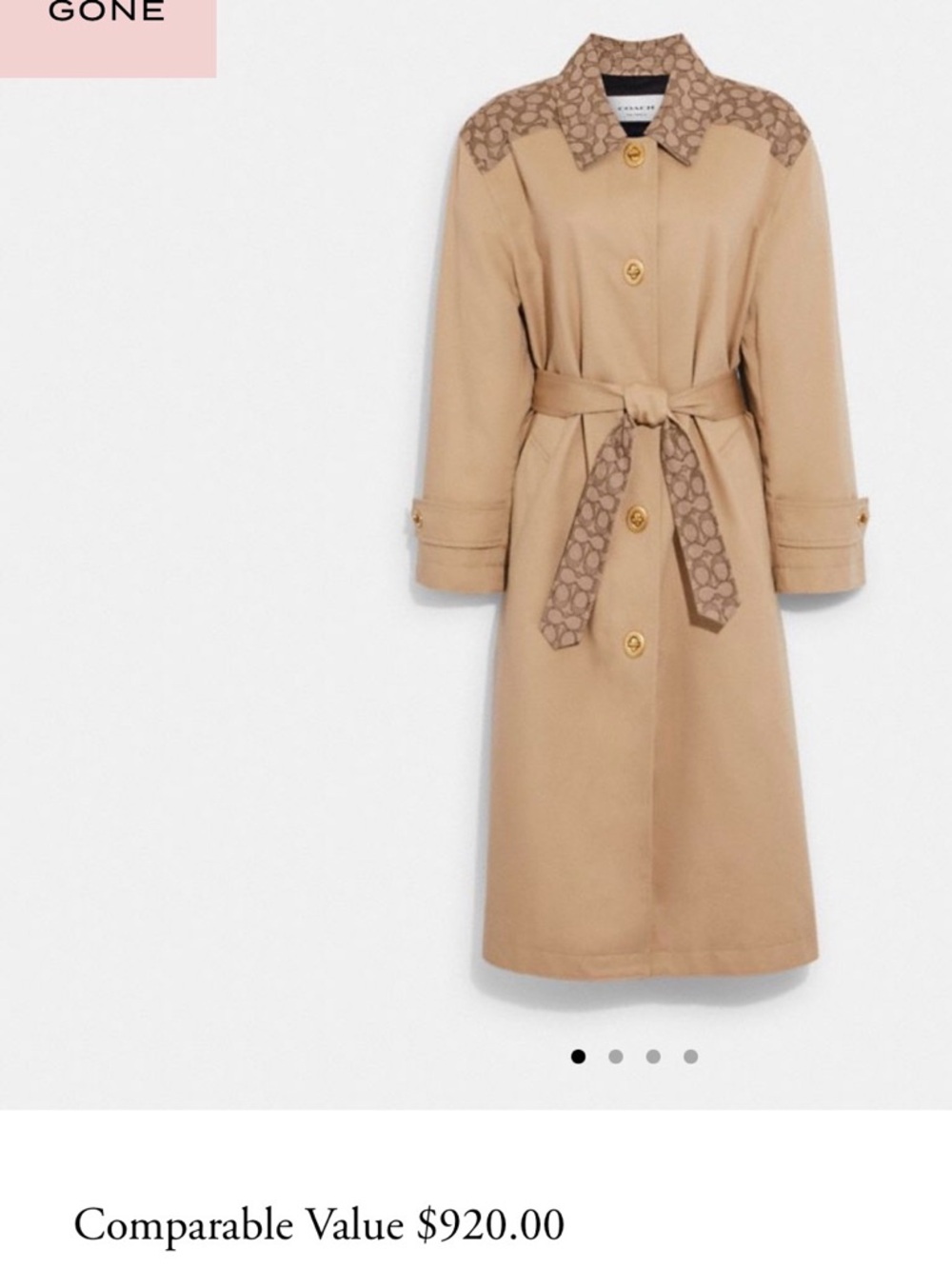 Coach Beige Trench Coat with Signature Monogram and Turn Lock Bottom - Picture 2 of 16